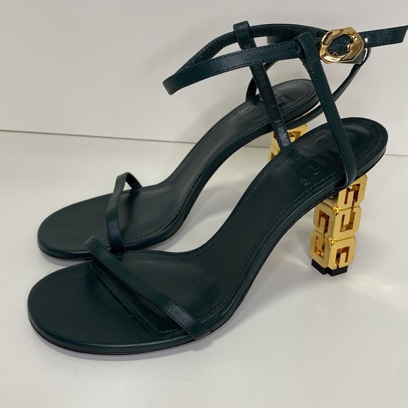 Givenchy G Cube Chain Sandals Heels Green Forest Size 38 EU / 8 Strappy Leather - Picture 2 of 12